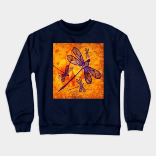 Navy-blue dragonflies on vivid orange Crewneck Sweatshirt